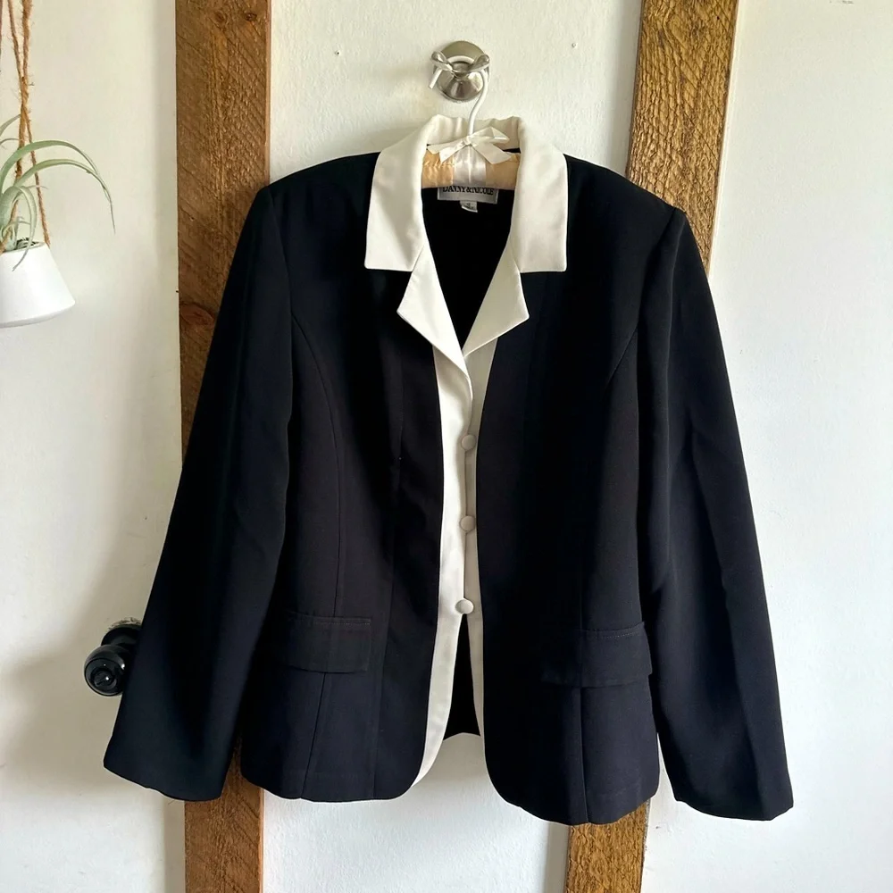 Danny & Nicole Shoulder Pad Black White Blazer Suit Jacket Women’s 12